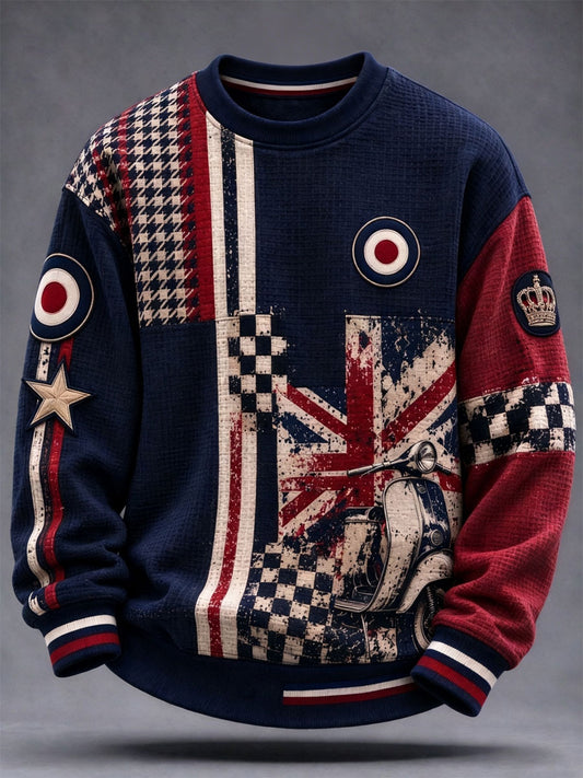 Men's UK Music Lover Mods Art Printed Waffle Sweatshirt