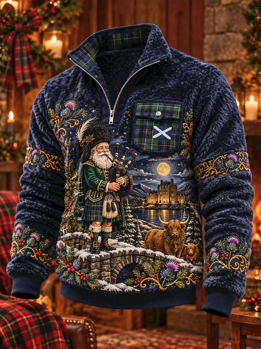 Unisex Scotland Christmas Art Printed Flannel Sweatshirt