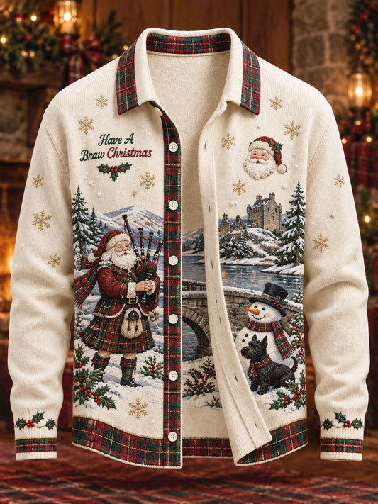 Unisex Scotland Christmas Art Printed Cardigan