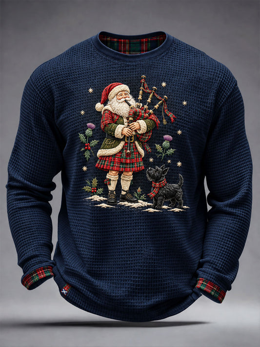 Men's Scottish Christmas Printed Waffle Long Sleeve T-Shirt