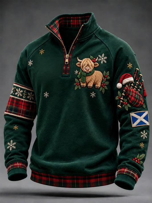 Men's Scottish Christmas Printed Zip-Up Hoodie