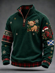 Men's Scottish Christmas Printed Zip-Up Hoodie
