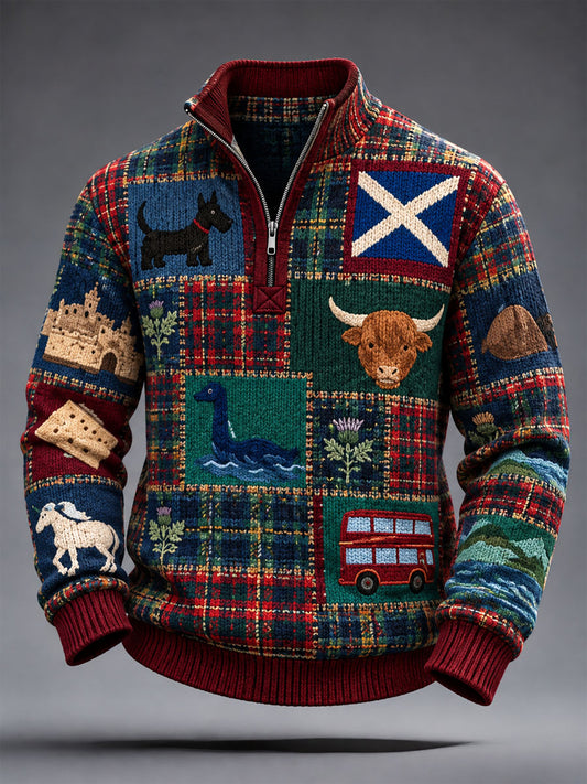 Men's Scottish Christmas Printed Zip-Up Hoodie