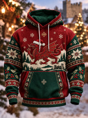 Men's Welsh Christmas Printed Oversized Drop-Shoulder Hoodie with Pockets