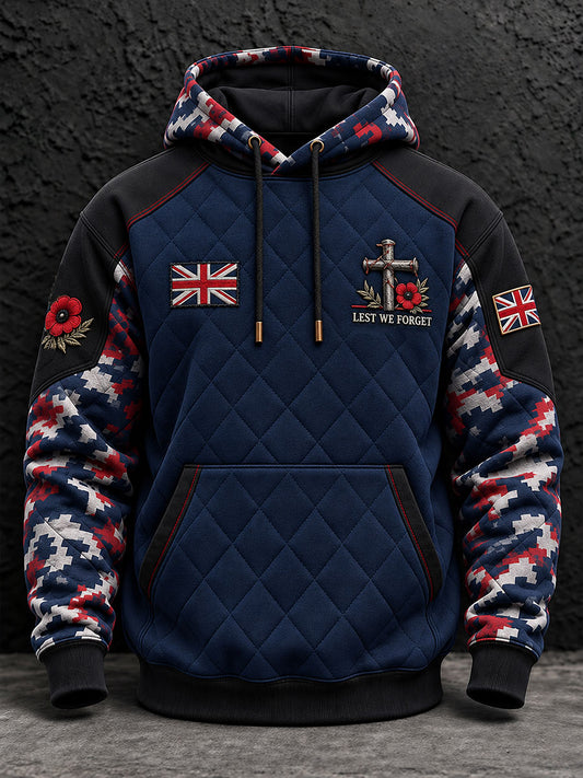Men's Lest We Forget Print Oversized Drop-Shoulder Hoodie