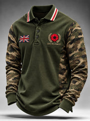 Men's Lest We Forget Print Long Sleeve Polo