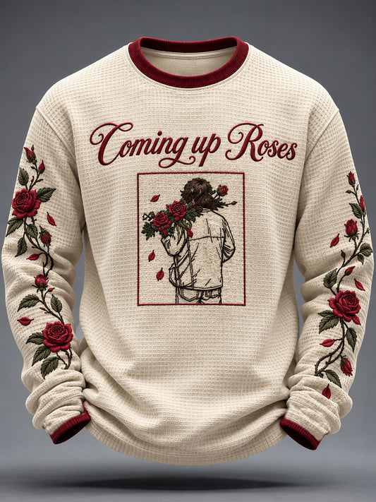 Men's Coming Up Roses Print Waffle Long Sleeve T-Shirt
