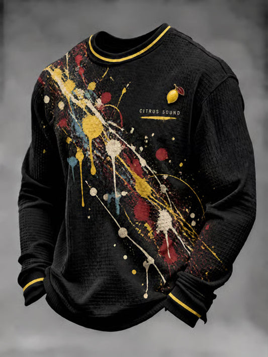 Men's Lemon Roses Music Lover Printed Waffle Sweatshirt