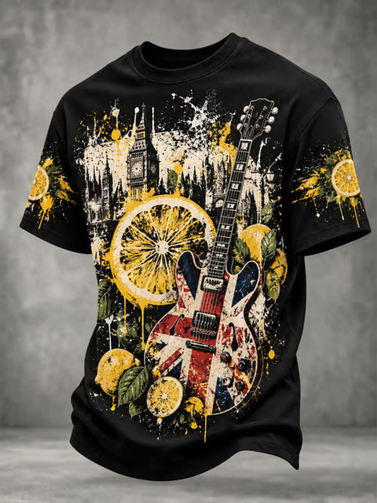 Men's Lemon Roses Music Lover Printed short sleeves t-shirt