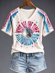 Women's Disco Ball Pop Music Fan V-neck T-shirt