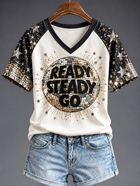 Women's Disco Ball Pop Music Fan V-neck T-shirt