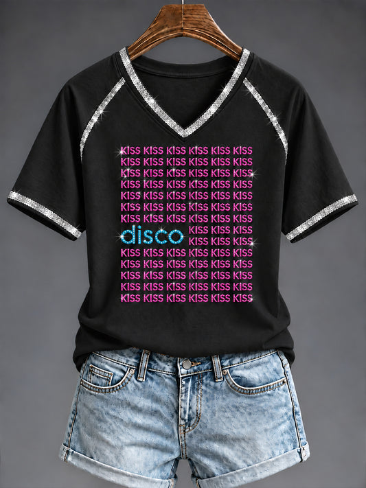 Women's Disco Ball Pop Music Fan V-neck T-shirt
