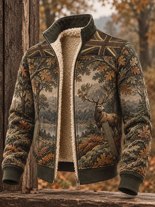 Men's Vintage UK Hunting Season Art Printed Composite Fleece Jacket