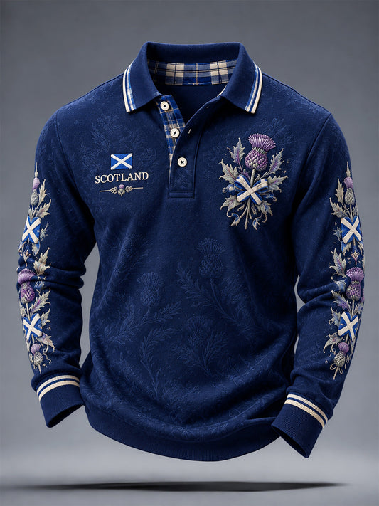 Men's St. Andrew's Day Print Long Sleeve Polo