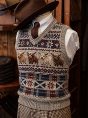 Men's Vintage Highland Cows Scotland Tartan Fair Isle Print Cozy Vest