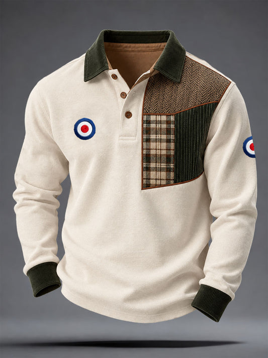 Men's UK Music Lover Mods Art Printed long sleeve polo
