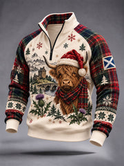 Men's Scottish Christmas Printed Zip-Up Hoodie