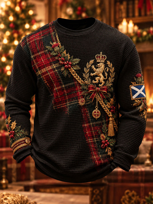 Men's Scottish Christmas Printed Waffle Sweatshirt