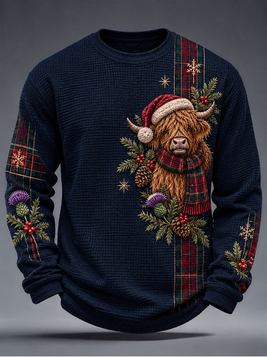 Men's Scottish Christmas Printed Waffle Sweatshirt