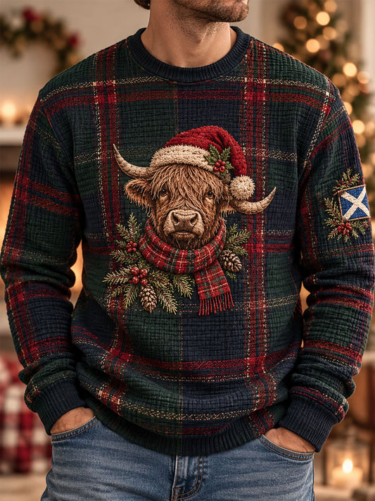 Men's Scottish Christmas Printed Waffle Sweatshirt