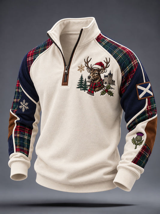 Men's Scottish Christmas Printed Zip-Up Hoodie
