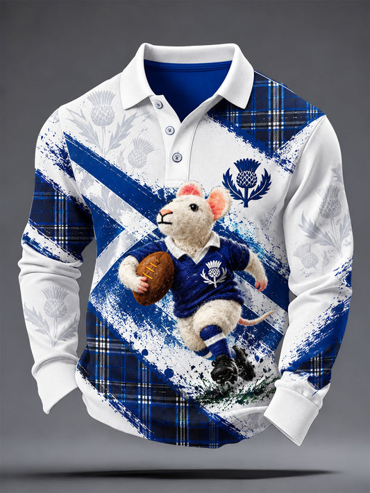Men's Scottish rugby fans Printed long sleeve polo