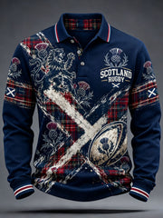 Men's Scottish rugby fans Printed long sleeve polo