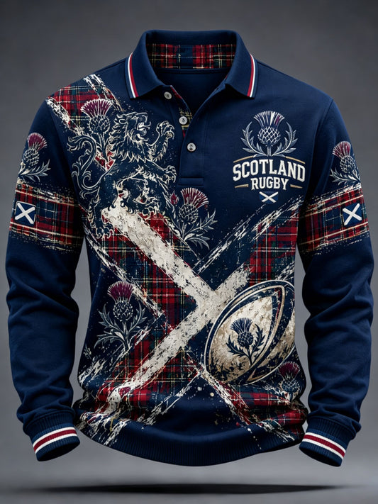 Men's Scottish rugby fans Printed long sleeve polo