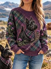 Women's Scottish Terrier Plaid Print Dog Lover Casual Sweatshirt