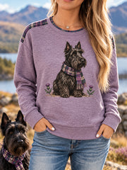 Women's Scottish Terrier Plaid Print Dog Lover Casual Sweatshirt