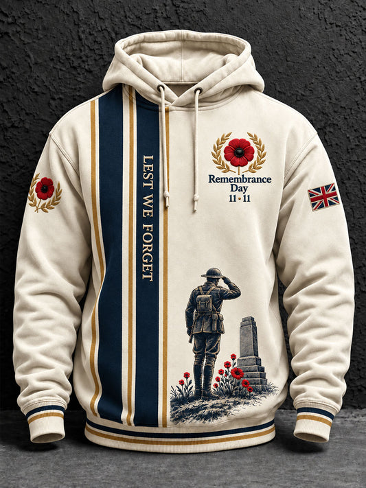 Men's Lest We Forget Print  Oversized Drop-Shoulder Hoodie