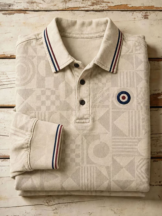 Men's UK Music Lover Mods Art Printed long sleeve polo