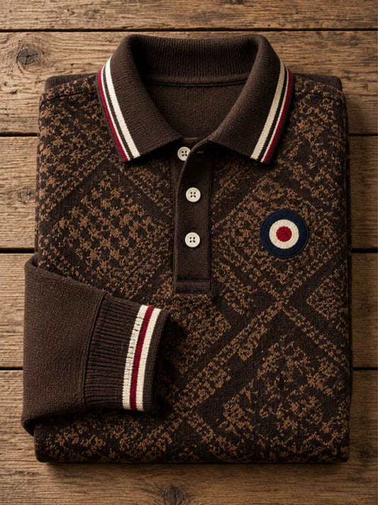 Men's UK Music Lover Mods Art Printed long sleeve polo