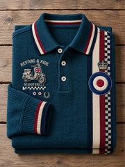 Men's UK Music Lover Mods Art Printed long sleeve polo