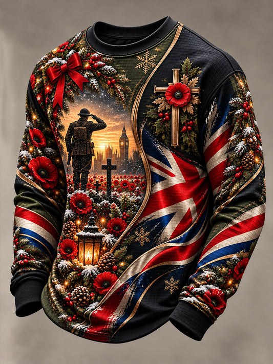 Men's Lest We Forget Print Waffle Sweatshirt