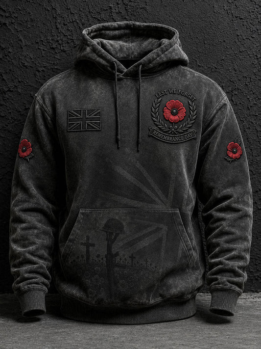 Men's Lest We Forget Print Oversized Drop-Shoulder Hoodie With Pockets