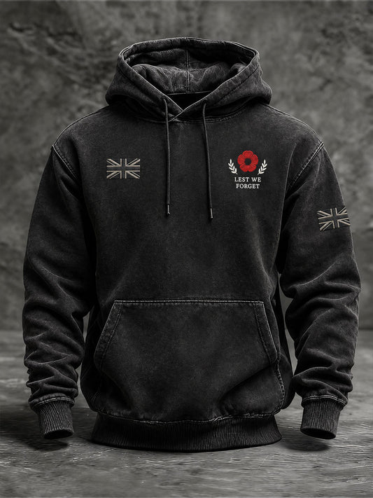 Men's Lest We Forget Print Oversized Drop-Shoulder Hoodie